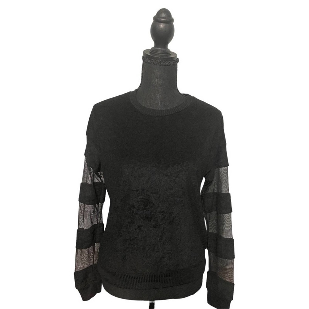 Chloe & Katie Black Sheer Sleeve Crewneck Sweater | Size Small